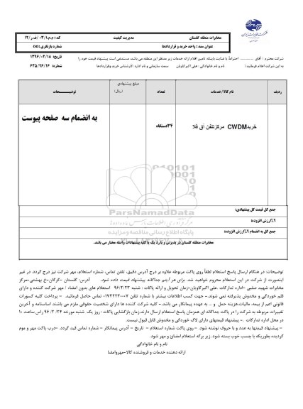 استعلام, استعلام خرید CWDM مرکز آق قلا