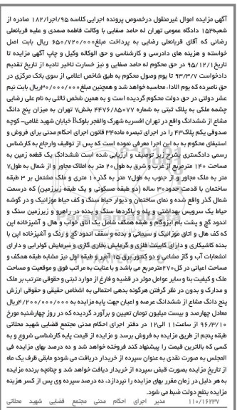 مزایده,مزایده ششدانگ زمین مساحت 140 مترمربع