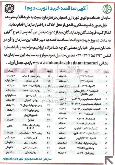 مناقصه , مناقصه خرید لاستیک نوبت دوم