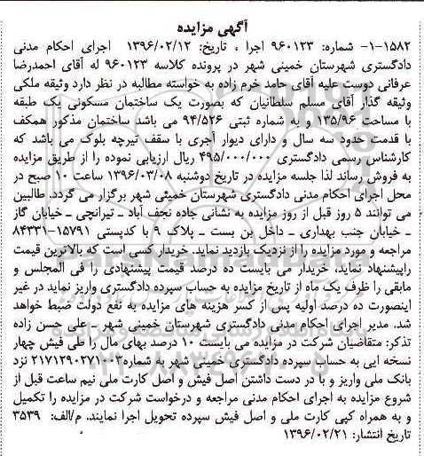 مزایده,مزایده ساختمان مسکونی مساحت 135.96متر 