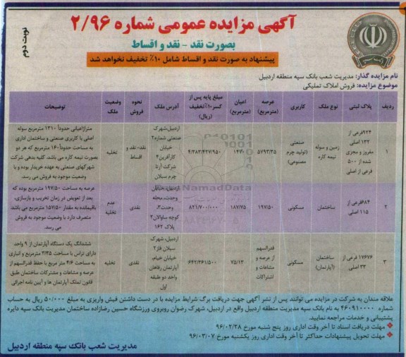 مزایده,مزایده فروش املاک تملیکی کاربری مسکونی صنعتی نوبت دوم