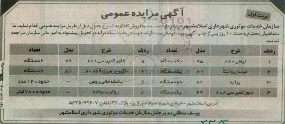 مزایده عمومی , مزایده لیفان 820 و...