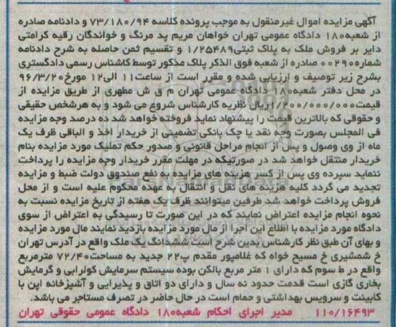 مزایده,مزایده ششدانگ ملک مساحت 72.40مترمربع