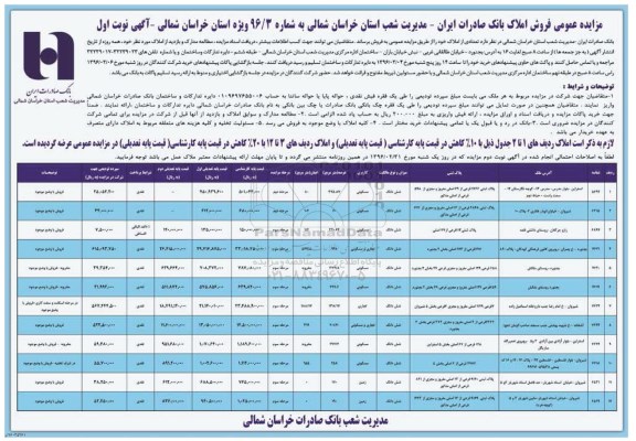 مزایده,مزایده فروش املاک بانک صادرات ایران