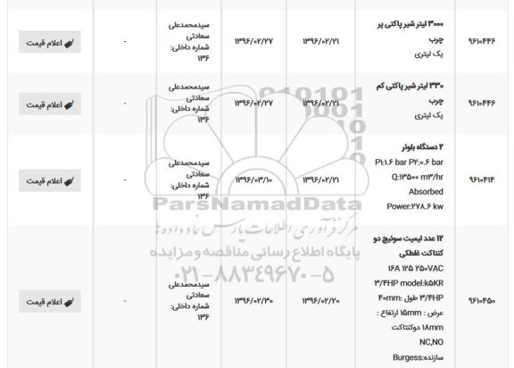 استعلام ، استعلام  3000 لیتر شیر پاکتی پر چرب یک لیتری ... 