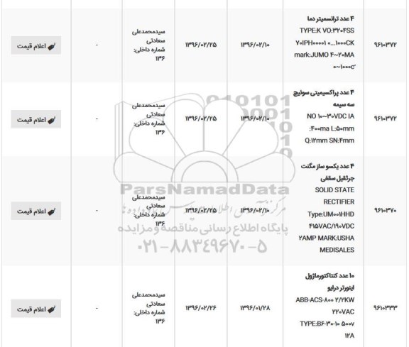 استعلام , استعلام 4 عدد ترانسمیتر دما و ... 