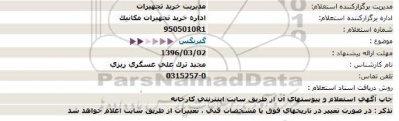 استعلام, استعلام گیربکس