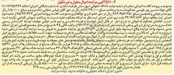 مزایده,مزایده یک دانگ و 406.5 هزارم یک دانگ مشاع از پلاک ثبتی