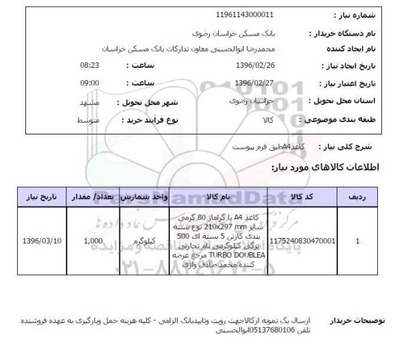 استعلام , استعلام کاغذ A4 با گراماژ 80 گرمی 