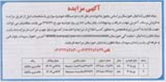 مزایده, مزایده دو دستگاه خودرو سواری