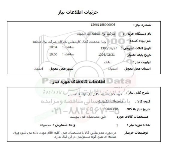 استعلام خرید کابل شبکه