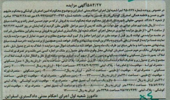 مزایده,مزایده املاک شامل منزل.باغ.زمین