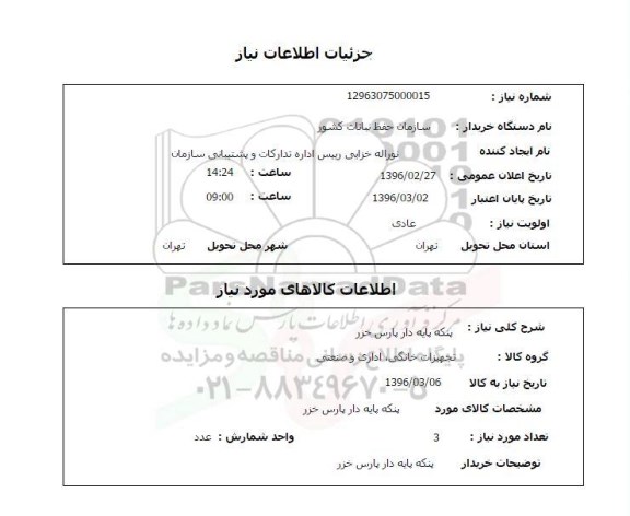 استعلام پنکه پایه دار پارس خزر