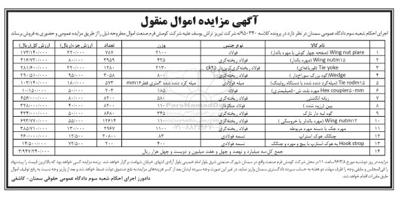 مزایده, مزایده صفحه چهار گوش با مهره بالدار ...96.2.27