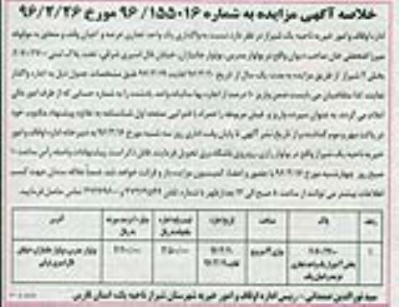 خلاصه آگهی مزایده , مزایده واگذاری یک واحد تجاری عرصه و اعیان وقف