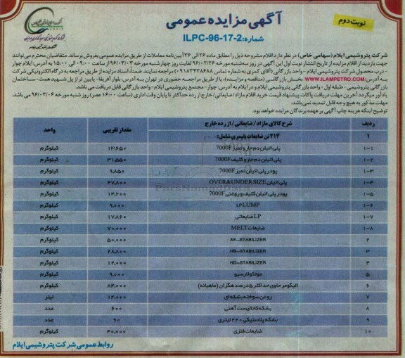 آگهی مزایده عمومی , مزایده 214 تن ضایعات پلیمری - نوبت دوم