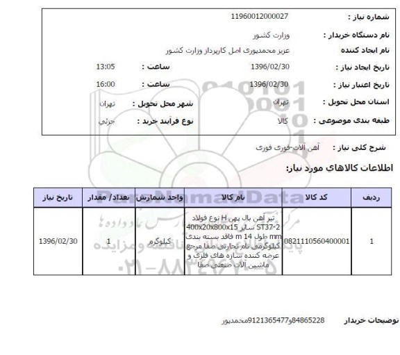 استعلام , استعلام آهن آلات