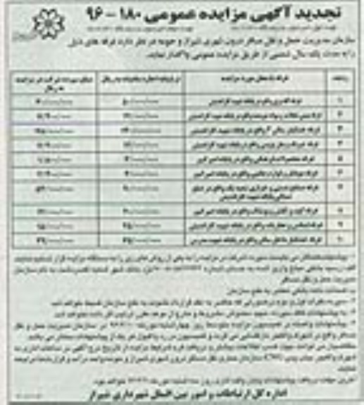 آگهی مزایده عمومی, تجدید مزایده واگذاری غرفه کله پزی ....