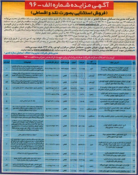 مزایده,مزایده فروش تعداد 15 مورد ملک مازاد