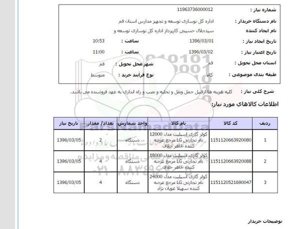 استعلام انواع کولر گازی اسپیلت