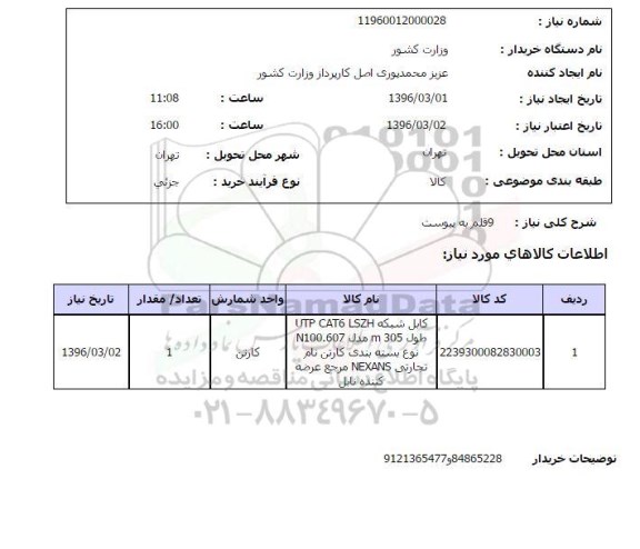استعلام کابل شبکه UTP CAT6 LSZH 