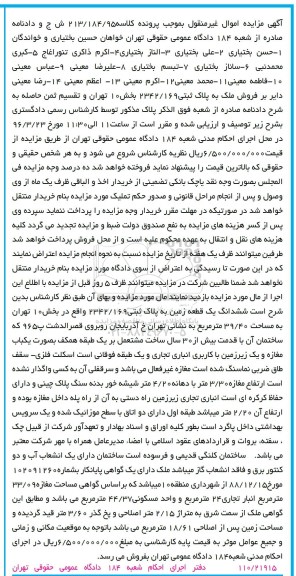مزایده,مزایده ششدانگ زمین مساحت 39.40متر