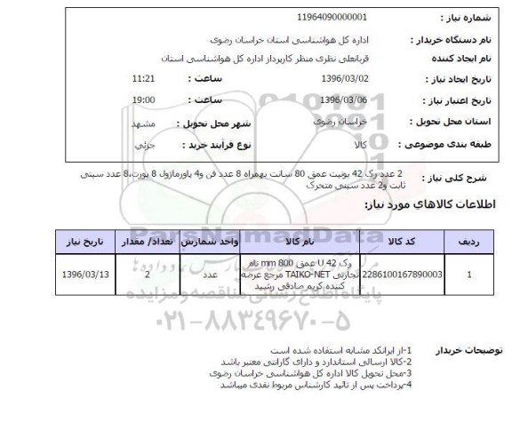 استعلام, استعلام 2 عدد رک 42 یونیت عمق 80 سانت
