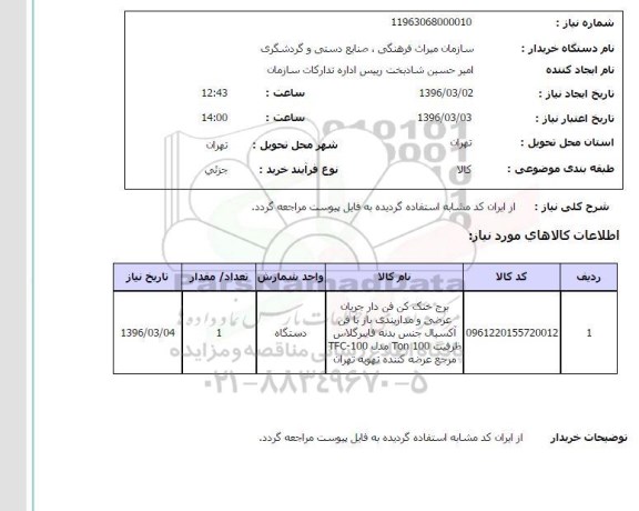 استعلام , استعلام برج خنک کن فن دار جریان عرضی