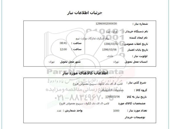 استعلام  لامپ ال ای دی 12 وات 