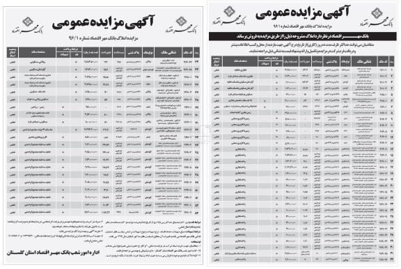 مزایده,مزایده املاک بانک مهر اقتصاد