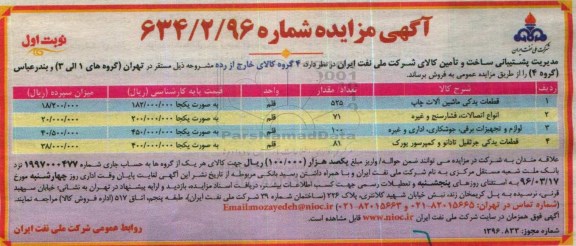 آگهی مزایده , مزایده فروش 4 گروه کالای خارج از رده 