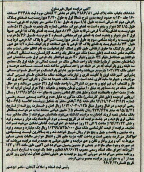 مزایده,مزایده ششدانگ یکباب خانه بخش سه آبادان
