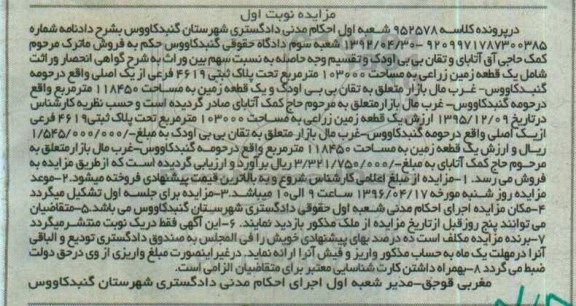 مزایده,مزایده ششدانگ مغازه مساحت 31.5متر 