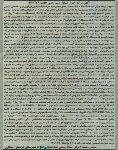 مزایده ماشین آلات خط تولید پودری