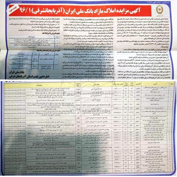 مزایده,مزایده فروش قسمتی از املاک مازاد نقد اقساط نوبت دوم 