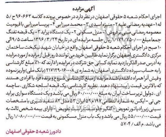 مزایده, مزایده منزل مسکونی و...