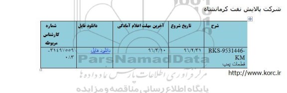 مناقصه ، مناقصه   قطعات پمپ 