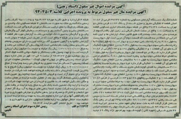 مزایده,مزایده ششدانگ اپارتمان مسکونی مساحت 37.49متر