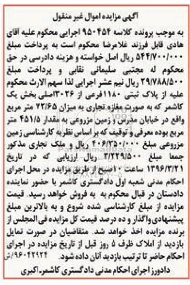 مزایده,مزایده پلاک ثبتی 1180 فرعی بصورت مغازه تجاری