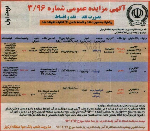 مزایده,مزایده فروش املاک کاربری مسکونی صنعتی تولید چرم