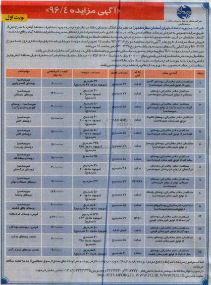 مزایده,مزایده فروش املاک روستایی مازاد بر نیاز