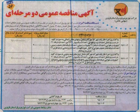 مناقصه , مناقصه واگذاری اجراء فاز یک شهرک مهرگان  نوبت اول 