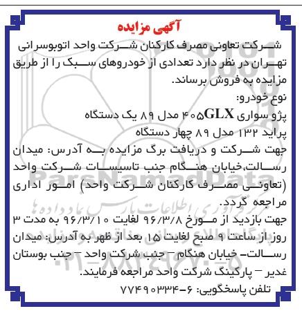 مزایده تعدادی از خودروهای سبک
