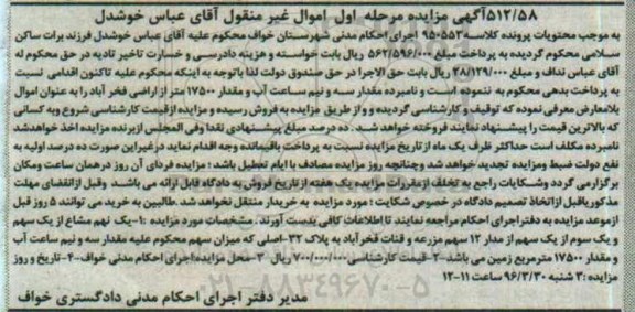 مزایده,مزایده سه و نیم ساعت آب و 17500متر اراضی
