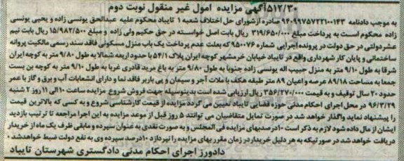 مزایده,مزایده منزل مسکونی مساحت 89.18متر نوبت دوم