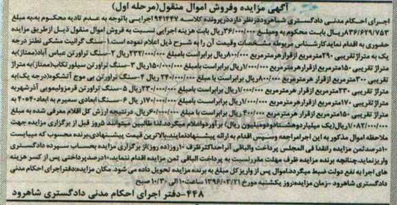 آگهی مزایده و فروش اموال منقول , مزایده فروش انواع سنگ گرانیت ، تراورتن ، سنگ ابعادی سمیرم