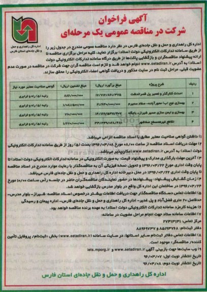 آگهی فراخوان شرکت در مناقصه عمومی, مناقصه احداث کنار گذر و تعمیر پل 