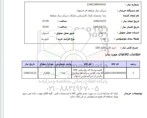 استعلام, استعلام خرید لامپ 18 وات LED