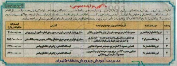 آگهی مزایده عمومی,مزایده فروشگاه لوازم التحریر - نوبت دوم