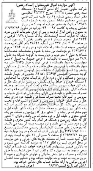 مزایده,مزایده ششدانگ پلاک شماره 1978 فرعی بخش 4 یزد